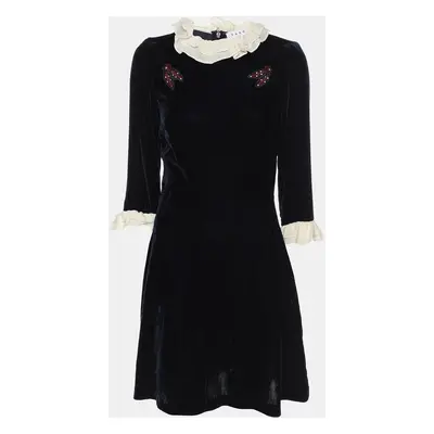 Sandro Navy Blue Velvet Mini Dress