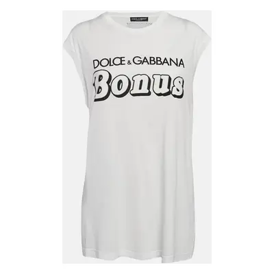 Dolce & Gabbana White Printed Cotton Sleeveless T-Shirt