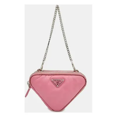 Prada Pink Saffiano Soft Padded Nappa Triangle Mini Cross Bag