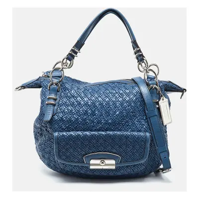 Coach Blue Woven Leather Kristin Hobo