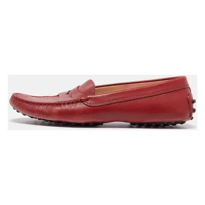 Tod's Dark Red Leather Penny Loafers Size