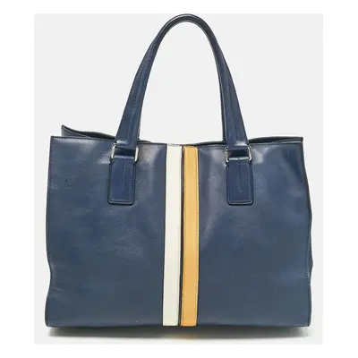 Tod's Navy Blue Leather Stripe Tote