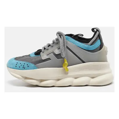 Versace Grey/Blue Mesh and Suede Chain Reaction Sneakers Size