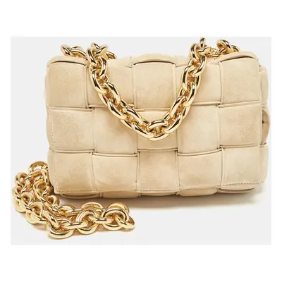 Bottega Veneta Beige Suede Padded Cassette Shoulder Bag