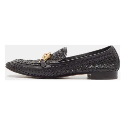 Tory Burch Black Woven Leather Jessa Loafers Size 38.5