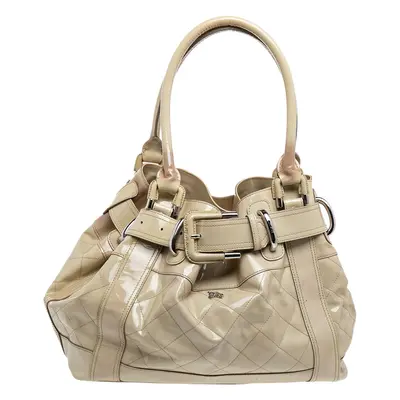 Burberry Cream Quilted Patent Leather Beaton Tote