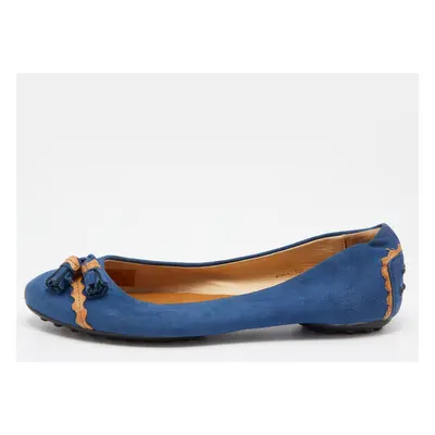 Tod's Blue/Tan Leather Tassel Ballet Flats Size