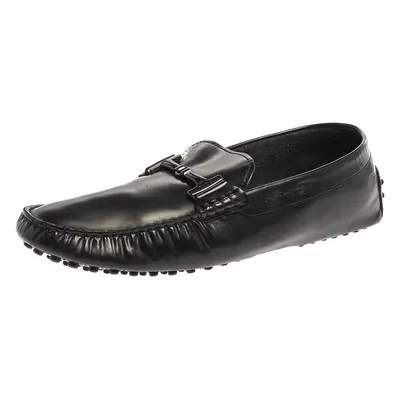 Tod's Black Leather Double T Slip On Loafers Size