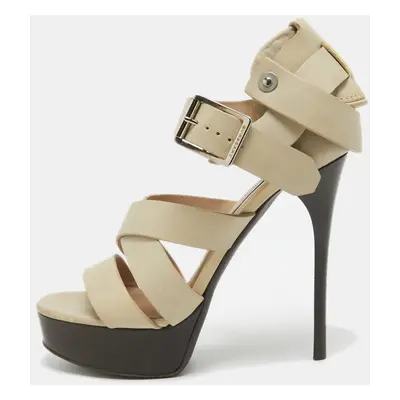 Burberry Prorsum Grey Leather Strappy Platform Sandals Size