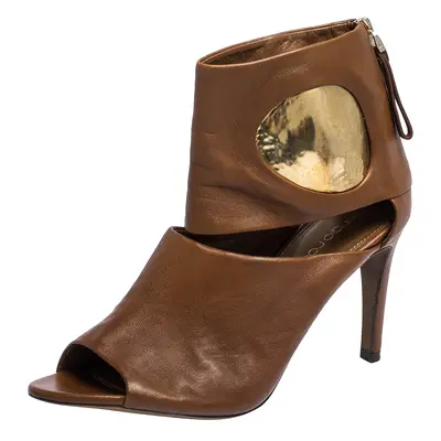 Sergio Rossi Brown/Gold Leather Cut Out Booties Size