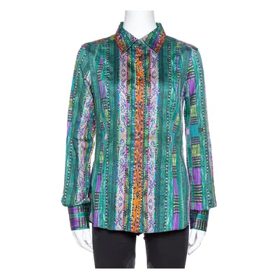 Etro Green Printed Stretch Cotton Long Sleeve Shirt