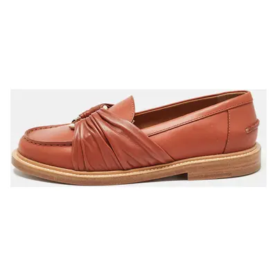 Chloe Brown Leather C Logo Loafers Size