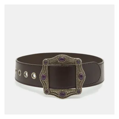 Gucci Dark Brown Leather Embellished Buckle Belt 65CM