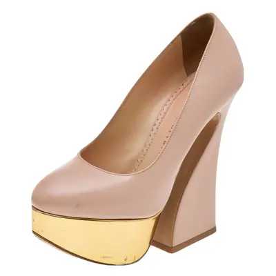 Charlotte Olympia Beige Leather Platform Pumps Size 35.5