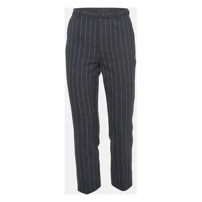 Ganni Navy Blue Pinstripe Crepe Formal Pants