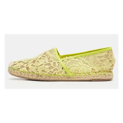 Valentino Neon Yellow Lace and Leather Espadrille Flats Size