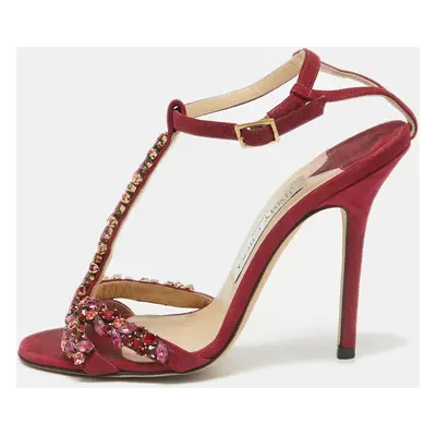 Jimmy Choo Fuchsia Shimmer Suede Crystals Embellished Sandals Size