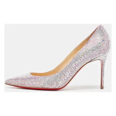 Christian Louboutin Pink/Silver Crystal Embellished Suede Kate Pumps Size