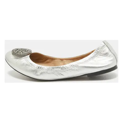 Tory Burch Silver Leather Reva Crystals Ballet Flats Size 37.5