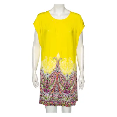 Etro Yellow/Paisley Printed Jersey Gathered Yoke Detailed Dress M/L