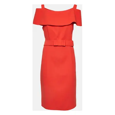 Badgley Mischka Brick Red Crepe Belted Short Dress