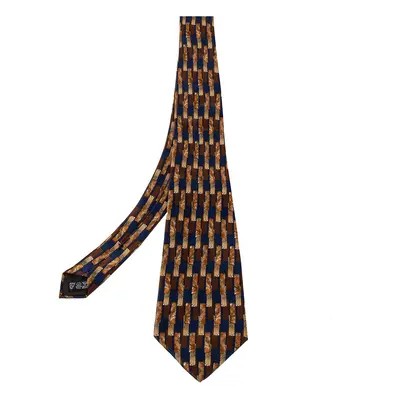 Lanvin Vintage Brown Geometric Printed Silk Traditional Tie