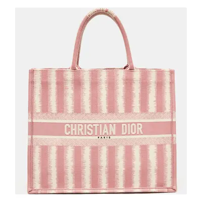 Dior Pink/White Canvas Large Stripe Book Tote