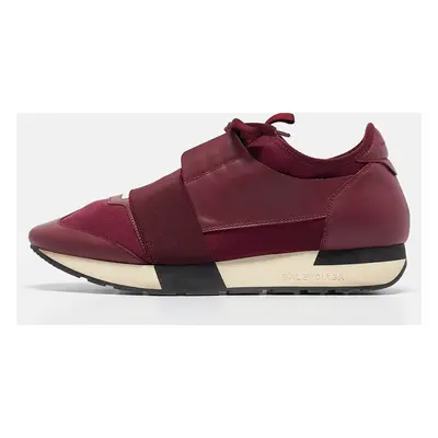 Balenciaga Burgundy Leather and Neoprene Race Runner Sneakers Size