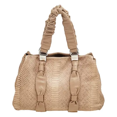 Furla Beige Python Embossed Leather Shoulder Bag