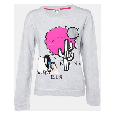 Kenzo Grey Cactus Applique Cotton Knit Long Sleeve Sweatshirt