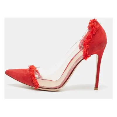 Gianvito Rossi Red Suede and PVC Plexi Pumps Size 37.5