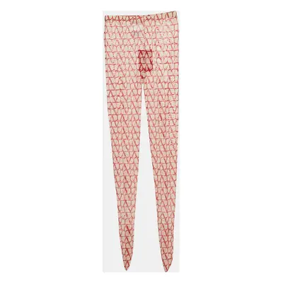 Valentino Red Logo Patterned Semi-Sheer Stretch Tulle Tights S/M