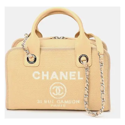 Chanel Beige Leather and Canvas Deauville Tote Bag