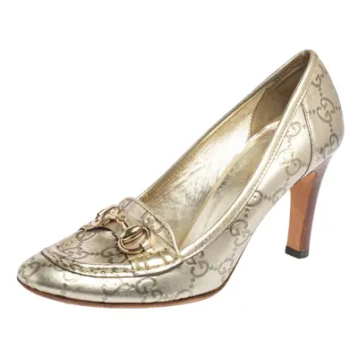 Gucci Metallic Gold Guccissima Leather Horsebit Loafer Pumps Size