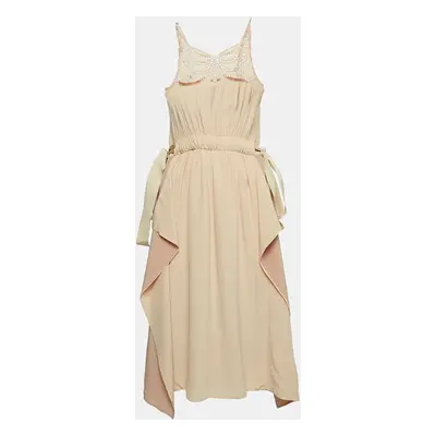 Fendi Dusty Pink Silk Lace Trim Ruffled Midi Dress