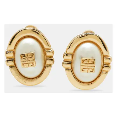 Givenchy Gold Tone GG Faux Pearl Clip-On Earrings