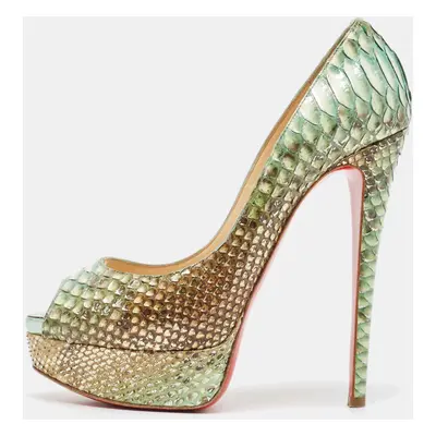 Christian Louboutin Two Tone Python Lady Peep Pumps Size