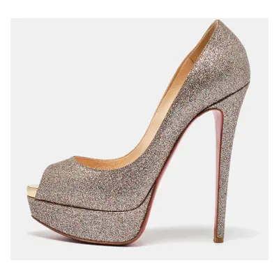 Christian Louboutin Metallic Multicolor Glitter Lady Peep Toe Platform Pumps Size