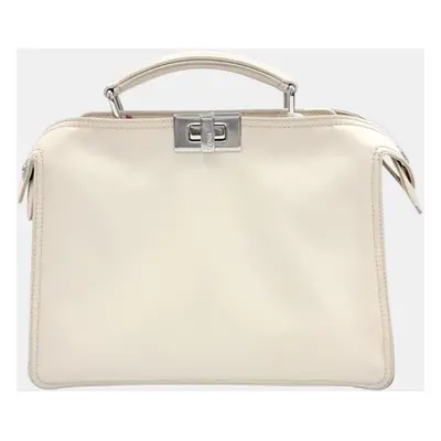 Fendi White Leather Mini Peekaboo ISeeU Satchel Bag