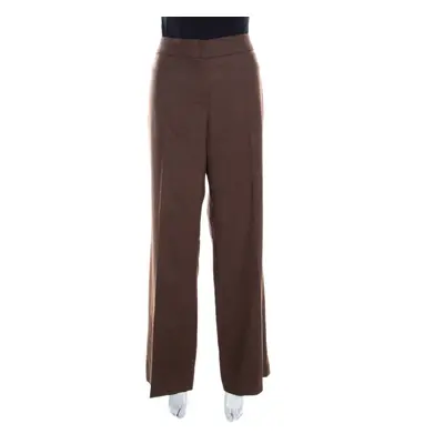 Escada Camel Brown Stretch Wool Wide Leg Hose Tailored Trousers