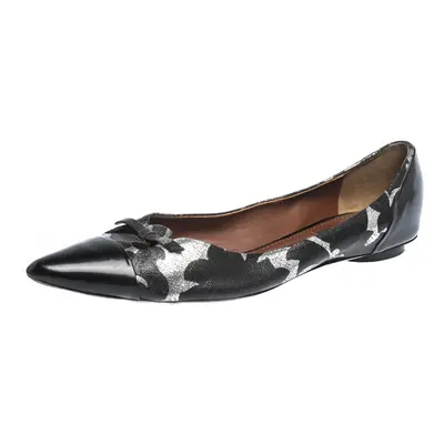 Marc Jacobs Black/Silver Leather And Patent Pointed Toe Bow Ballet Flats Size