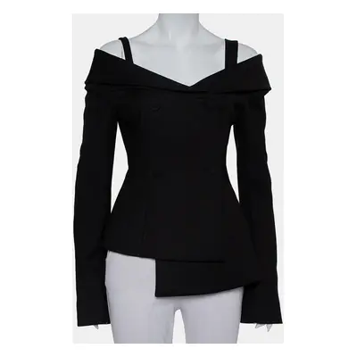 Off-White Black Crepe Off Shoulder Asymmetrical Hem Blazer