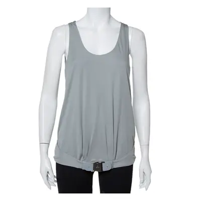 Gucci Grey Knit Leather Belt Detail Tank Top