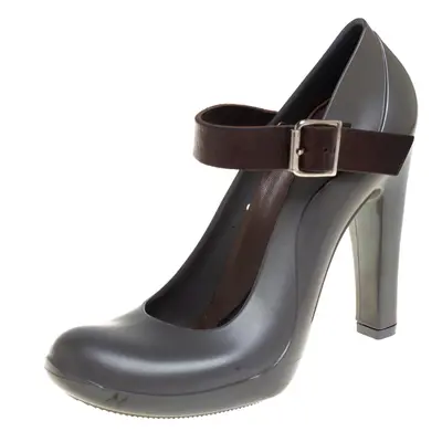 Marni Grey Rubber And Brown Leather Mary Jane Pumps Size