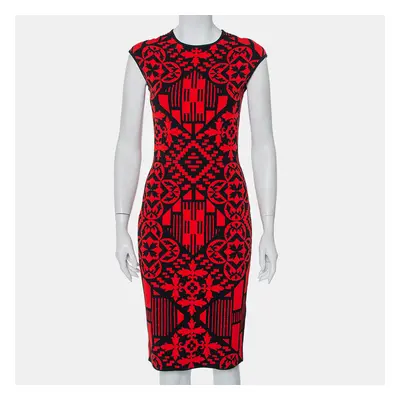 Alexander McQueen Red & Black Jacquard Knit Sheath Dress