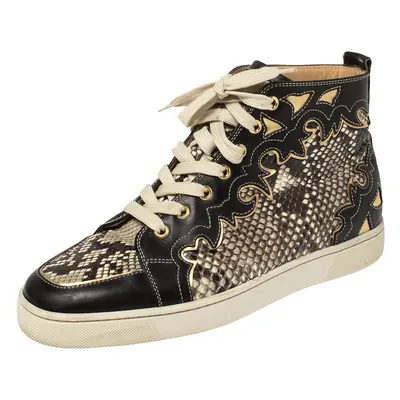 Christian Louboutin Black/Beige Leather And Python Rantus Orlato High Top Sneakers Size