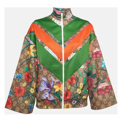 Gucci Green GG Supreme floral Print Knit Zipper Track Jacket