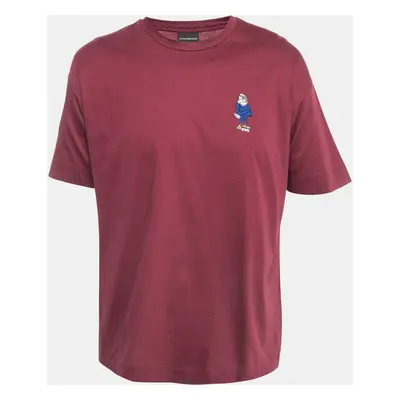 Emporio Armani Burgundy Cotton Embroidered T-Shirt