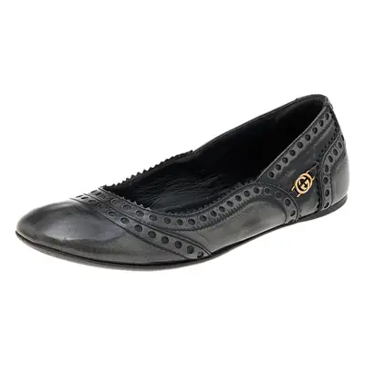 Gucci Black/Grey Brogue Leather Ballet Flats Size 35.5