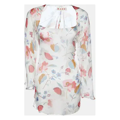 Marni Multicolor Floral Print Silk High-Low Blouse